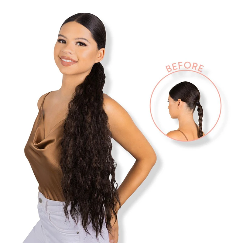 Fake Pony Tail Hair Extension for Women, Long Water Wave Drawstring Ponytail Hairpieces, Natural Synthetic Falso Ponytail Hair