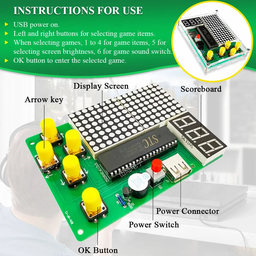 DIY Pixel Game Maker Kit Electronics DIY Soldering Project Practice Solder Learning Assembly with Shell