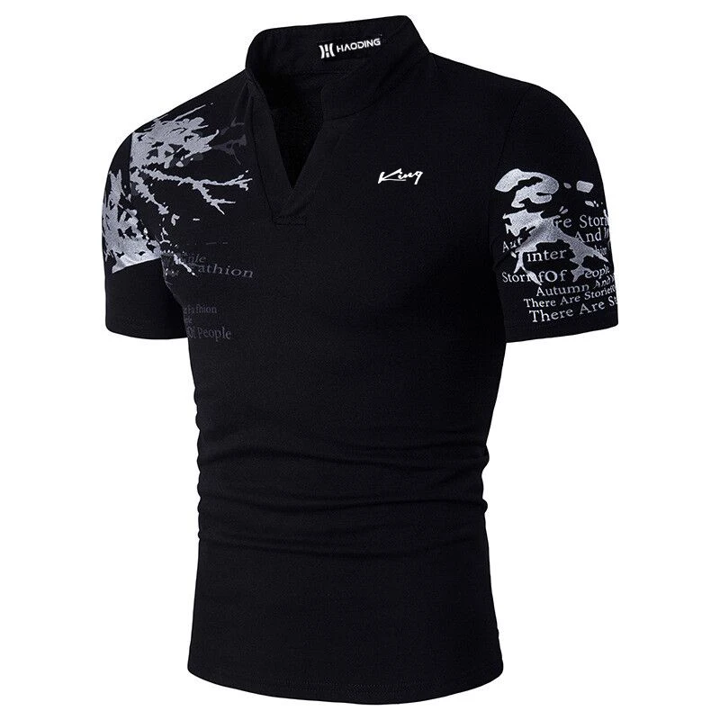 100% polyester men's summer short sleeved men's slim fit stand up collar POLO top casual 3D digital printed men's T-shirt