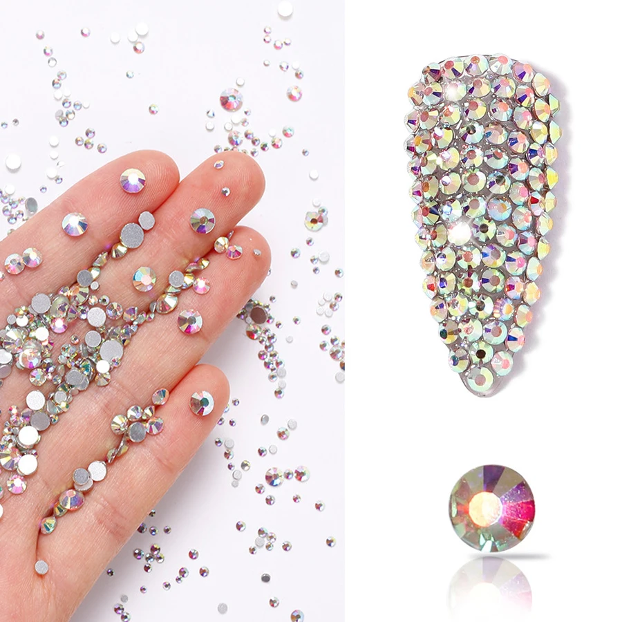 1440 Stück Nagel-Flachsteine, klare AB-Glas-Strass-Steine SS3-SS12, 3D-Edelsteine, nicht heißfixierbar, für Nagelkunst-Dekoration – Detail 3