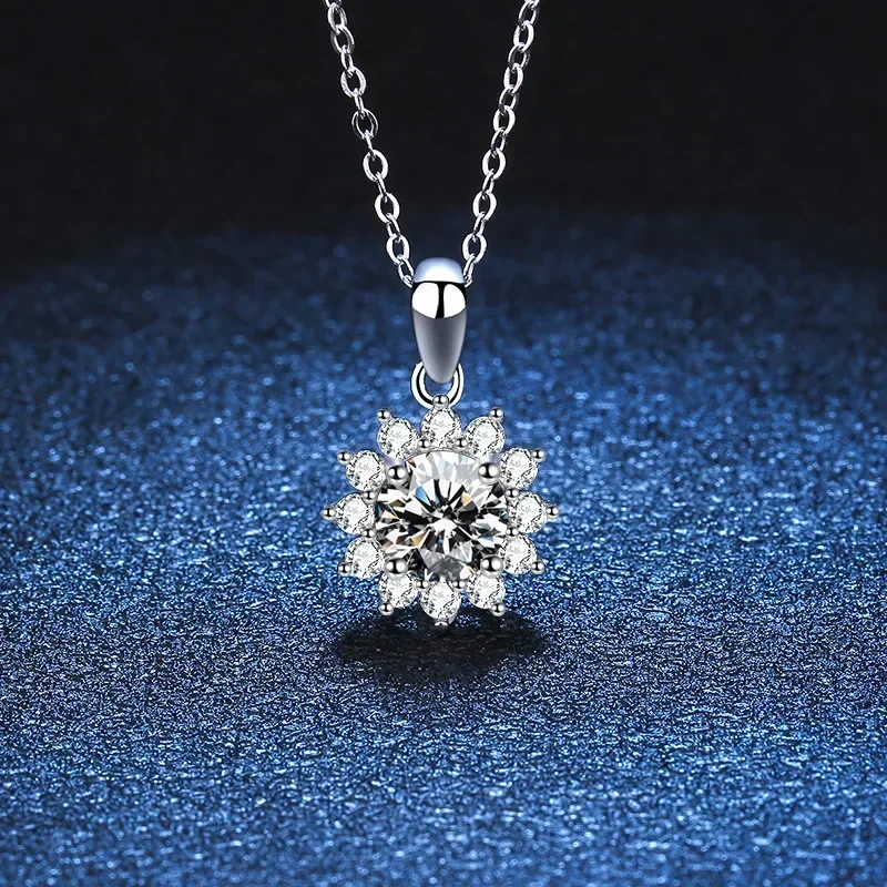 Luxury platinum pt950 D color 1 carat 2 carat 3 carat sunflower mosonite pendant necklace wedding gift anniversary gift