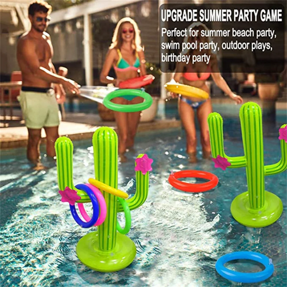 Acessórios para piscina ao ar livre, jogo inflável Cactus Ring Toss Set, brinquedos para piscina flutuante, festa na praia, bar e viagens