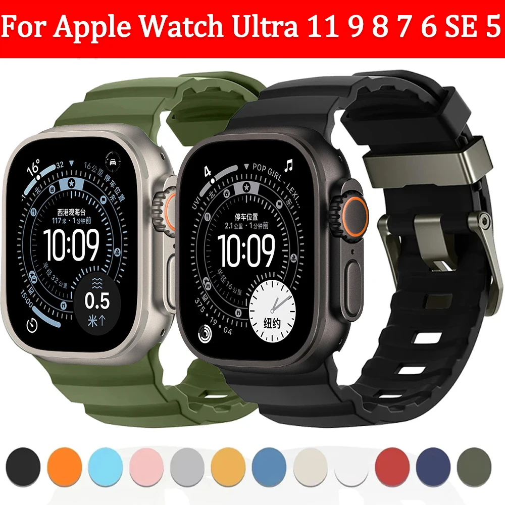 

Soft Silicone Strap For Apple Watch Ultra 3-2 49mm Sport Watchband iWatch Series 11 10 9 8 7 6 5 SE 3 46mm 45mm 44mm Accessories