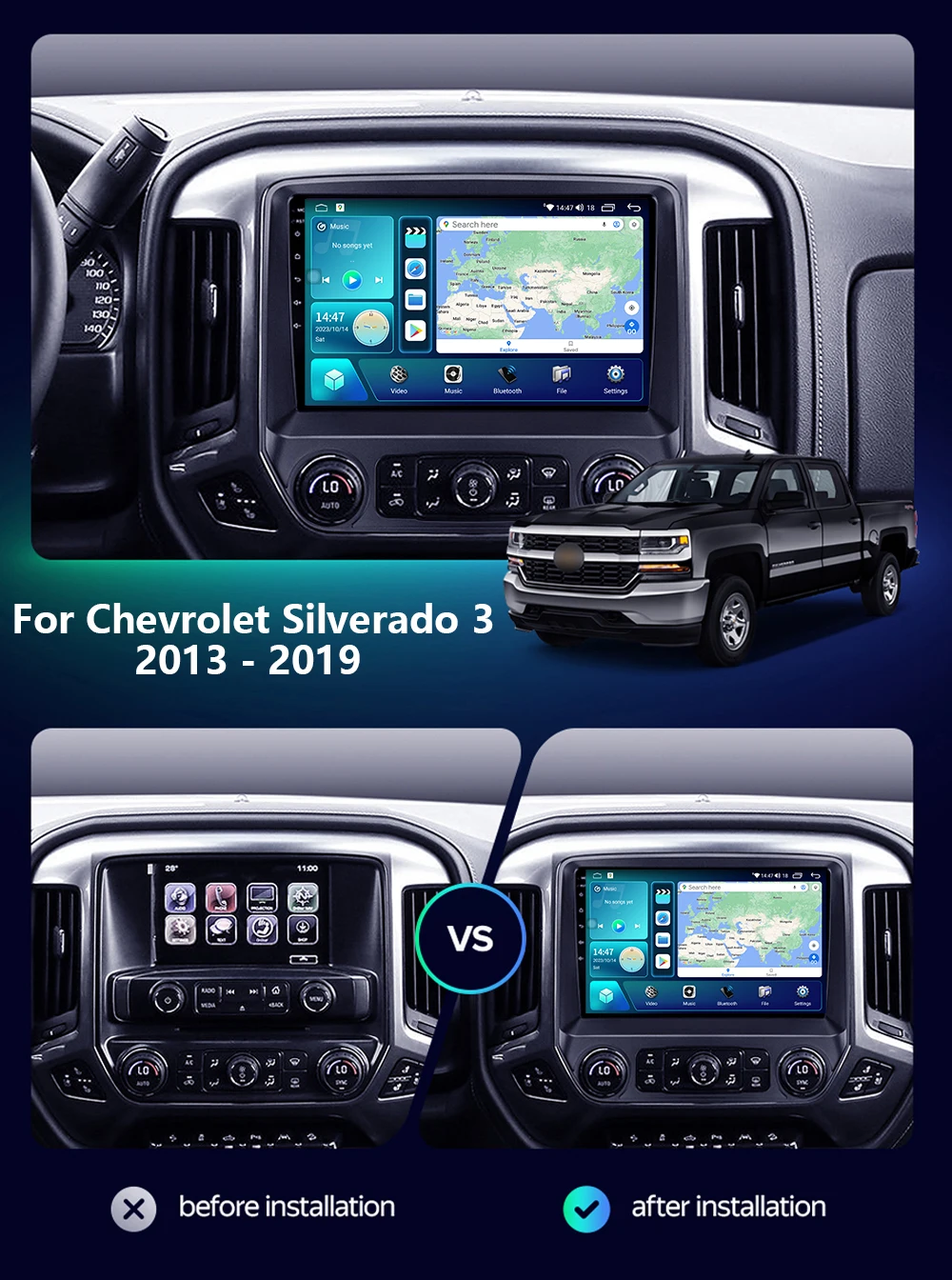 Car Android Auto For Chevrolet Silverado 3 GMTK2 2013 - 2019 Multimedia Stereo Player Navigation GPS Radio Carplay Head Unit