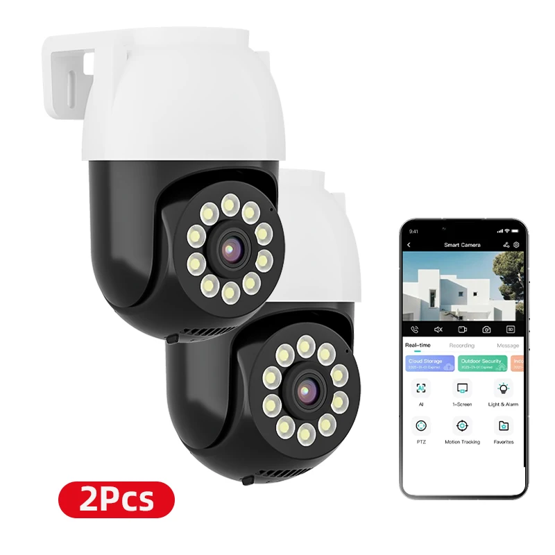 

2 шт. HD Wi-Fi PTZ-камеры для наружного наблюдения с ИИ и автоматическим отслеживанием, IP-камеры видеонаблюдения для защиты и безопасности