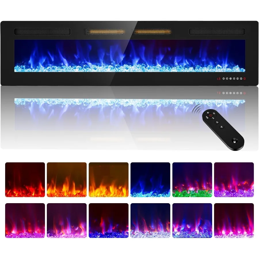 

72 inch Electric Fireplace Wall Mount Recessed Free Standing Ultra Thin Wall Fireplace with Remote Control Timer Double Heat Ve
