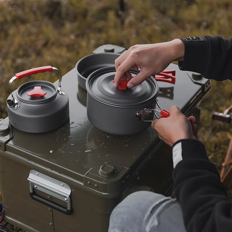 

Outdoor camping picnic stainless steel cooker stew frying pan kettle set pan