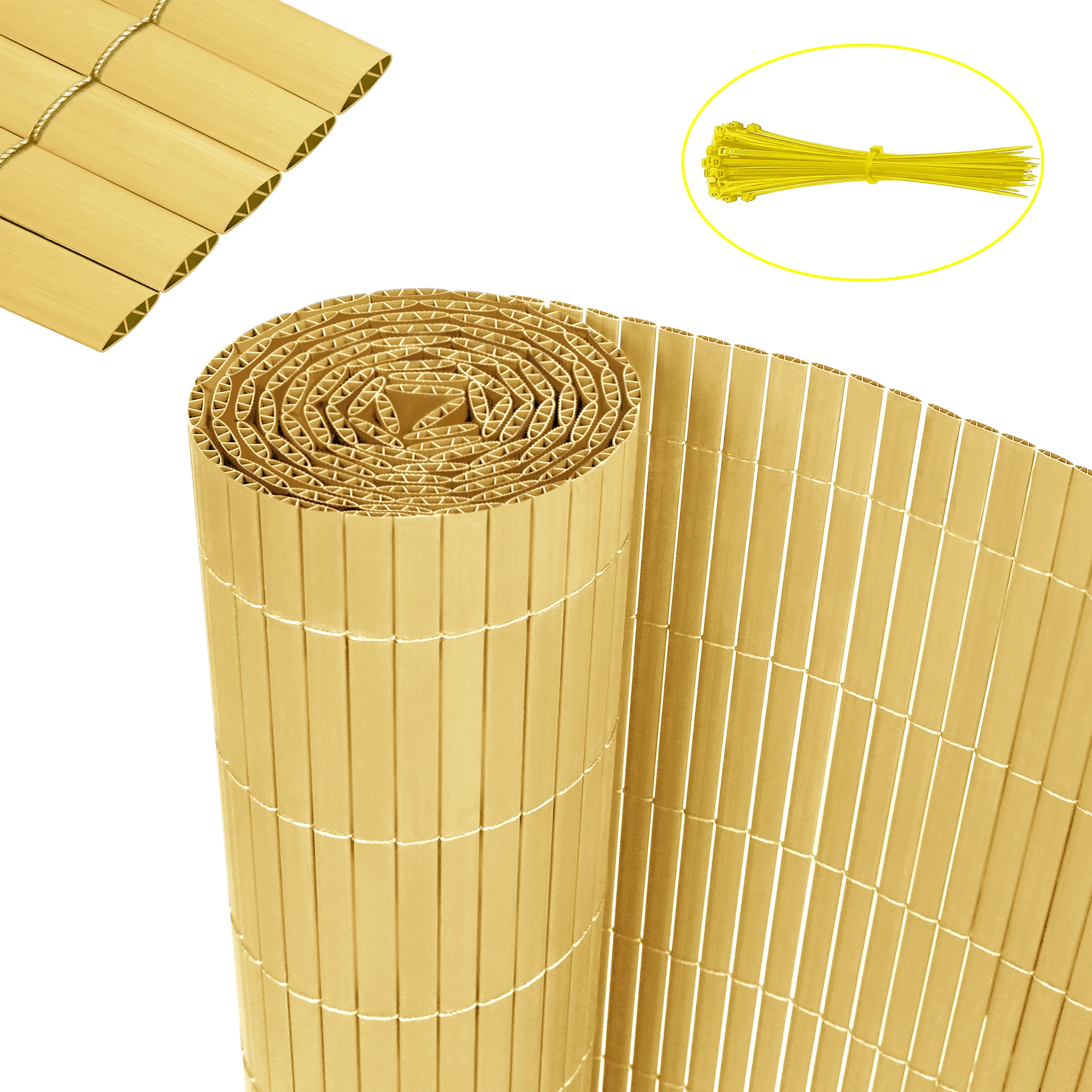 Paravent de jardin couleur bambou, tapis de protection d'intimité extérieur en PVC, clôture en PVC résistante aux intempéries pour l'intimité, protection contre le vent pour balcon, clôture de terrasse, paravent latéral pour balcon sans perçage