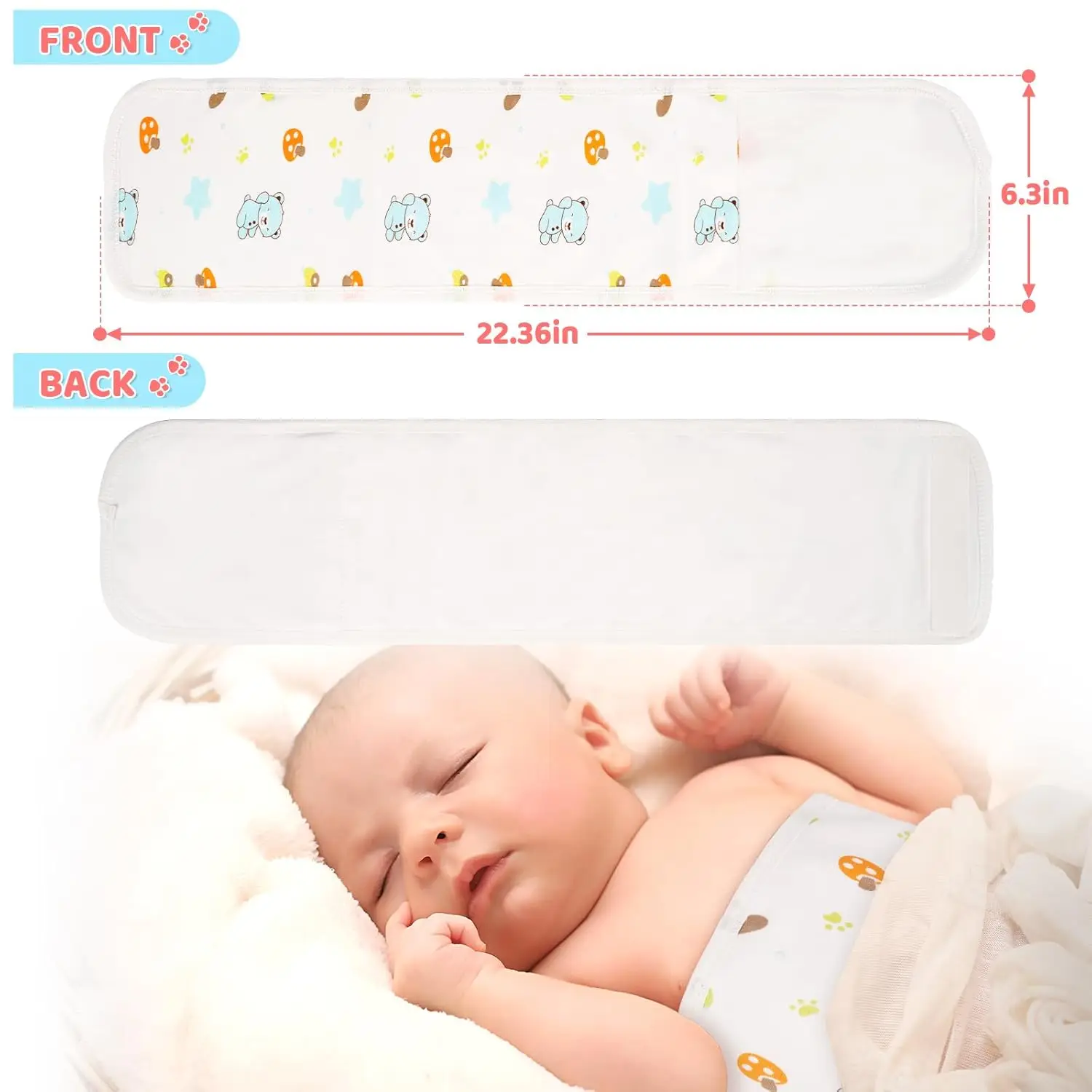 Liitrton 4 PCS Cartoon Pattern Cotton Baby Infant Umbilical Cord Belly Band for 0-12 months (Random Color,Printed Animal)