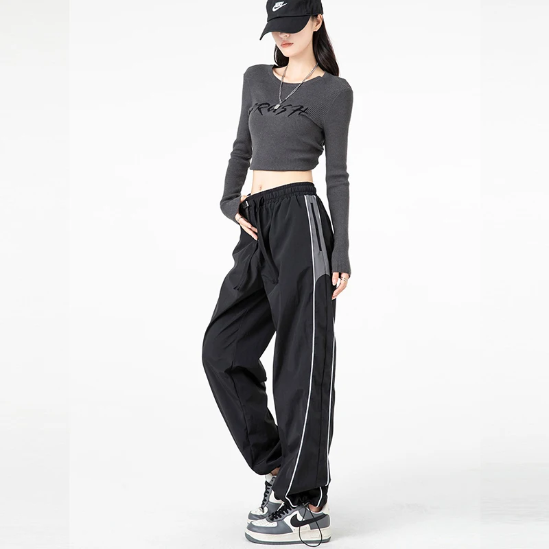 

Y2k Women Cargo Pants Vintage Side Stripe Womens High Waist Cargo Pants Drawstring Streetwear Joggers Women Casual Trousers