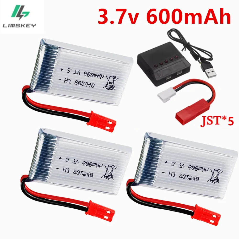 3.7V 600mAh 802540 Lipo Battery For 1315S HJ819 HJ818 509W DFDF161 X400 X500 X800 RC Quadcopter 3.7 V Drone battery JST Plug