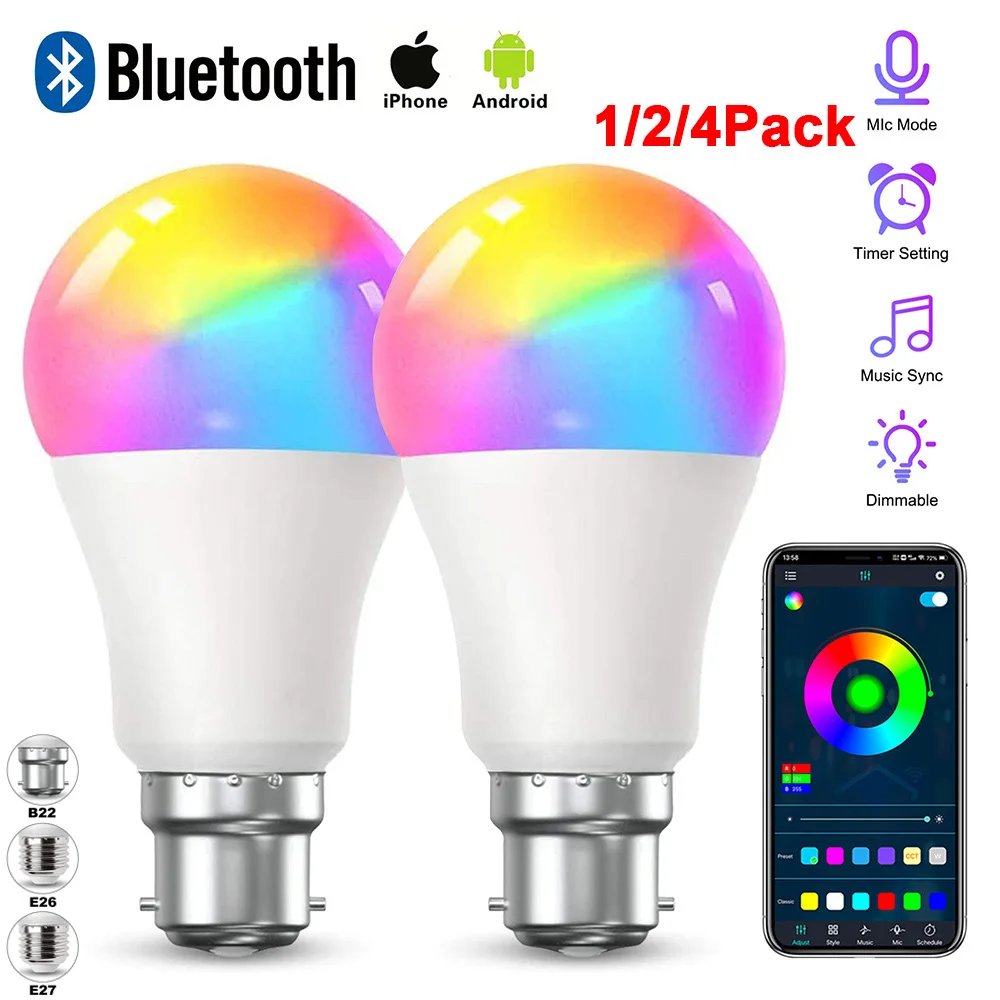 

E26/E27/B22 LED Bluetooth Smart Light Bulb 9W RGBWW Color Changing Speaker Indoor Lamp Party Decor AC85-265V Dimmable Lights