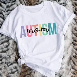 Fashion Women T-Shirt Autism Awareness Graphic T Shirt Casual Crew Neck Short Sleeve Tshirt Autism Mom Unisex Shirt for Women