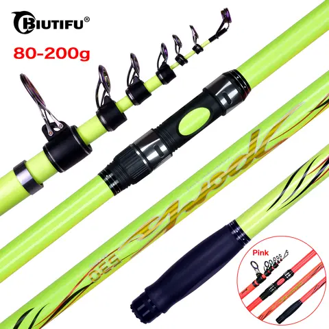 BIUTIFU 텔레스코픽 서핑 쇼어 캐스팅 낚싯대 4.25/4.5/5.0m T1000 탄소 스피닝 파워 80-200g 장거리 폴 던지기