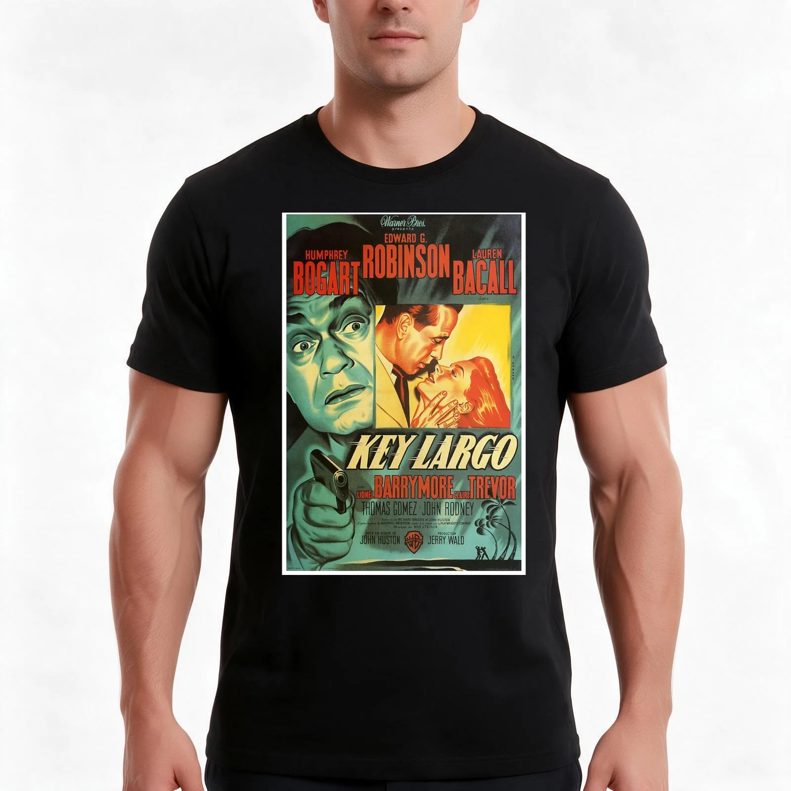 Key Largo - vintage movie poster (Humphrey Bogart, Lauren Bacall, Edward G Robinson) T-Shirt, Summer Casual Cotton Tee