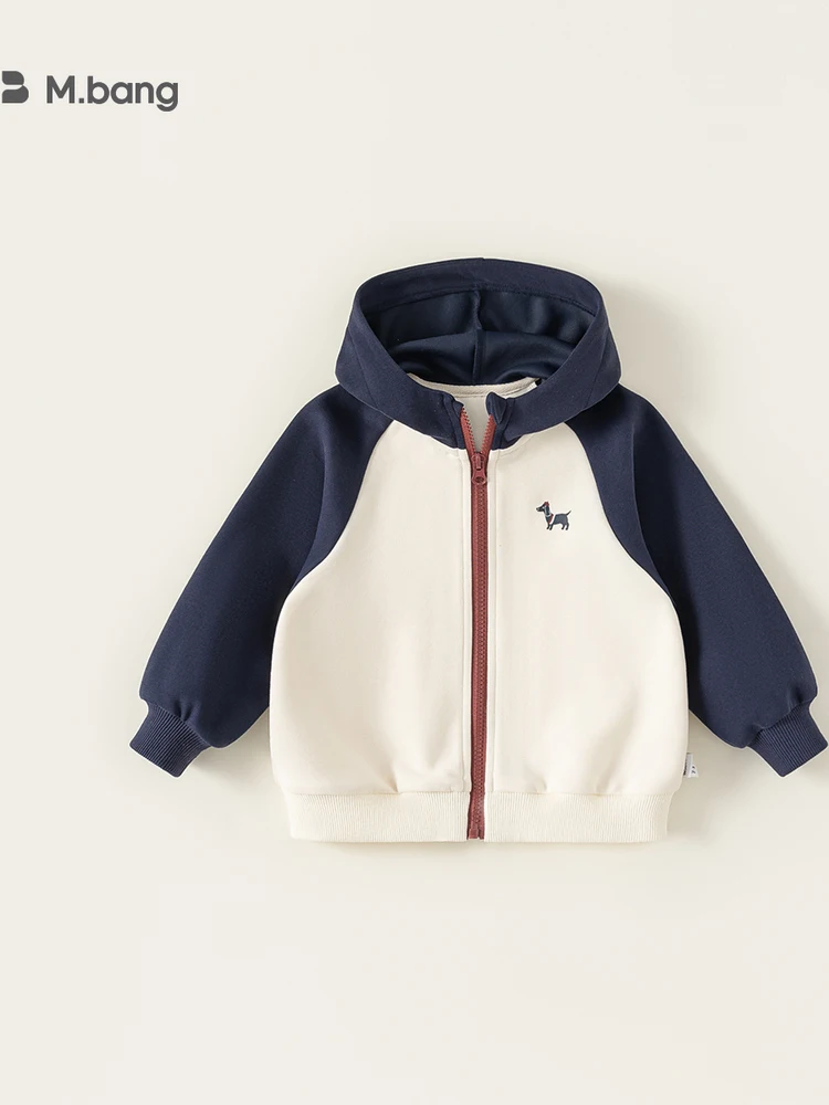 新作秋の漫画プリントカラーブロックカジュアル長袖フーディージャケット-男の子用-ベビーシティブランド-ポリエステル綿混紡-春秋ウェア