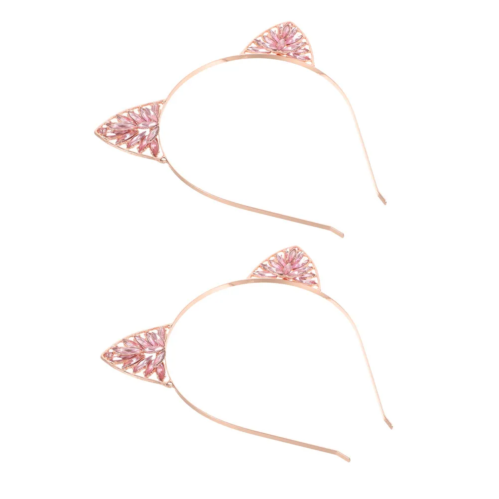 

2 шт. повязки на голову с кристаллами и кошачьими ушками, стильные блестящие обручи для волос, удобные и надежные, для женщин, для праздничных мероприятий и вечеринок