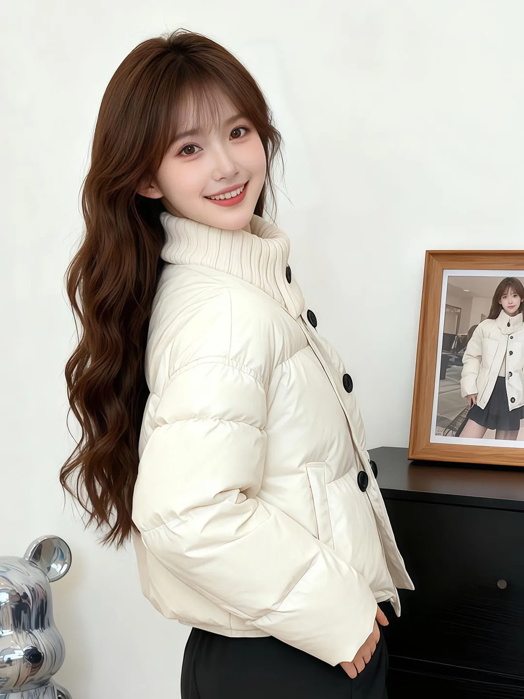 

Elegant Knitted Patchwork Stand Collar Cotton Jacket Women's Thickened Winter Outerwear Korean Style Loose Fit Zipper Closure