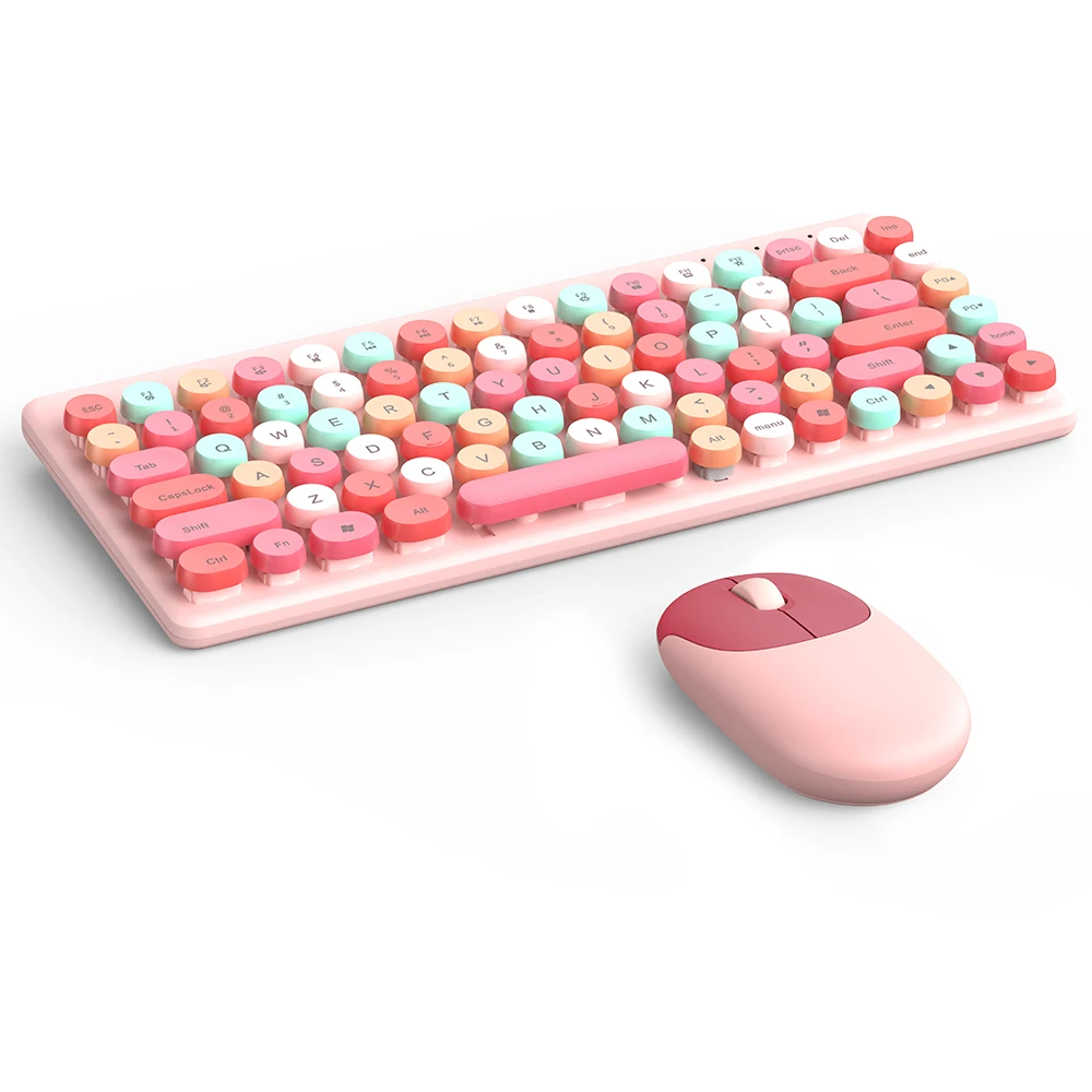 Pink 2.4G Wireless Keyboard Mouse Combo for PC Laptop Tablet, Mini Portable, Compatible with iOS Android Windows