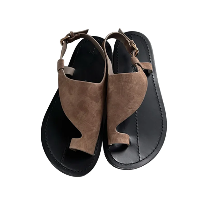 Withered French Country Lazy Genuine Leather Sandals High Quality Handmade Cowhide Flat Shoes Summer Roman Sandals Women