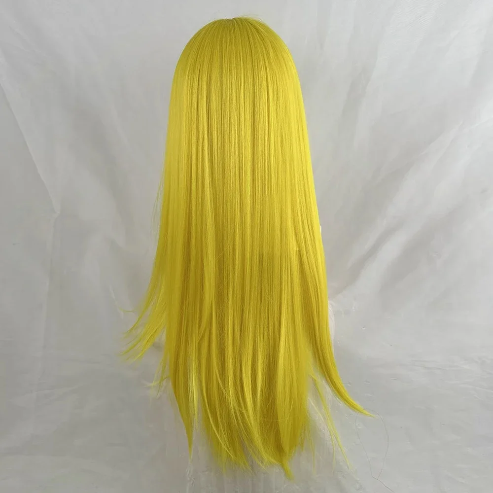 Women Wigs with Bangs Fluffy Yellow Long Straight Synthetic Lolita Cosplay Wig Heat Resistant Wig for Daily Party
