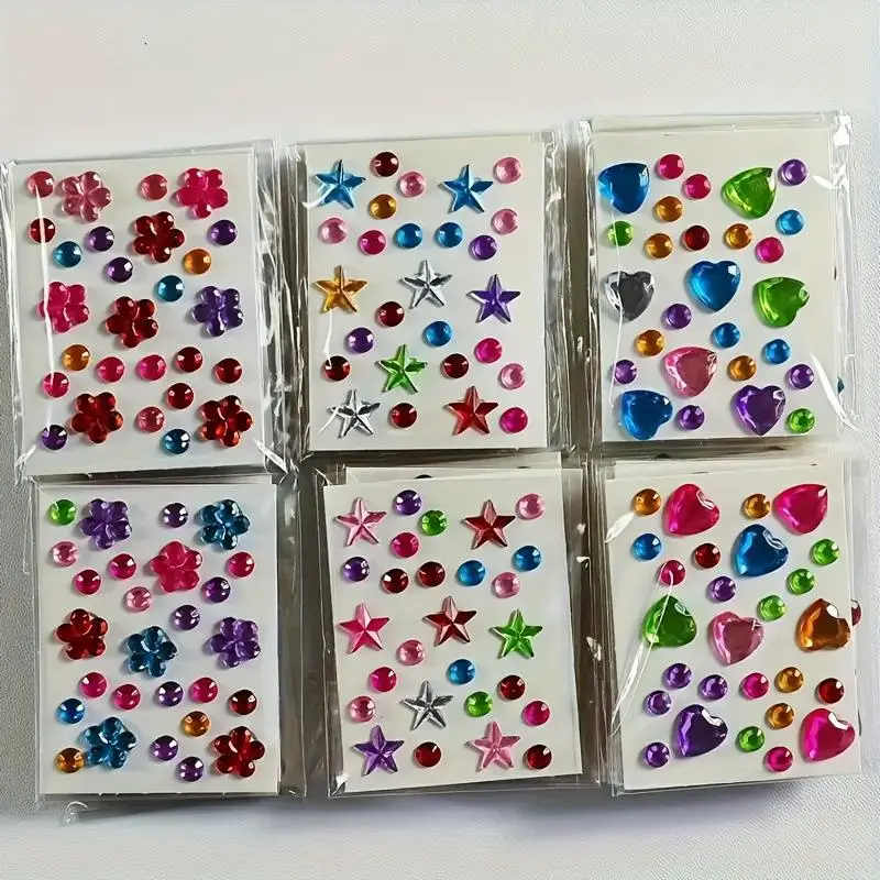10 Sheets DIY Acrylic Three-Dimensional Decoration Colorful Diamond Mini Sticker Accessories For Children And Students
