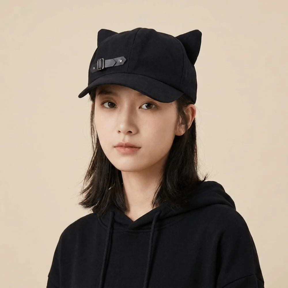 Funny Black Cat Ears Beret Gothic Lolita Peaked Cap Steampunk Punk Baseball Cap Octagonal Hat Women