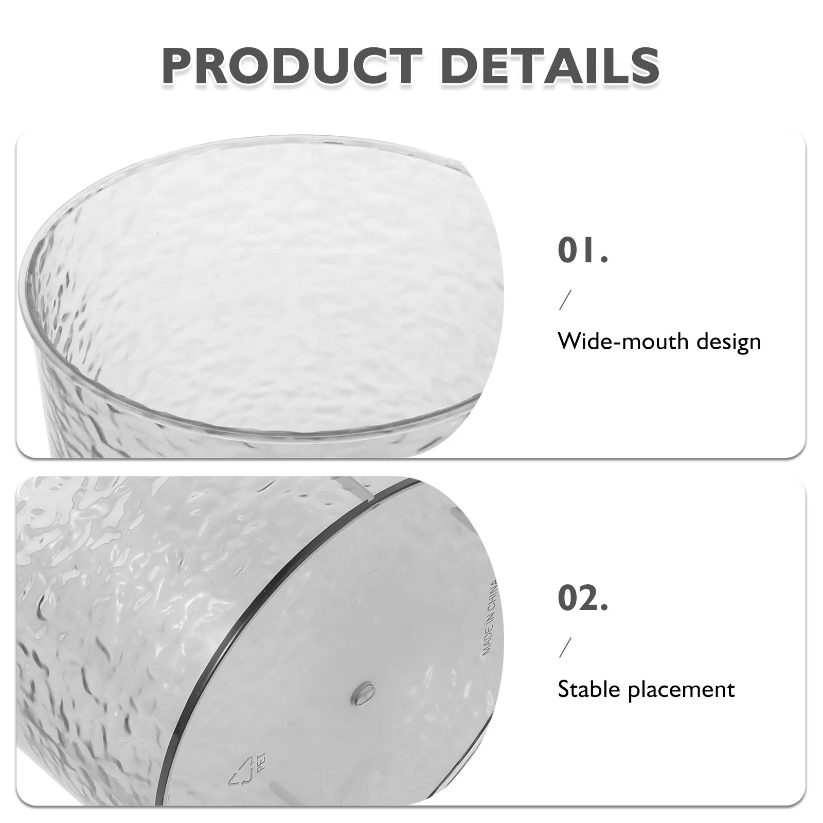 Medium Clear Trash Can Plastic Water Ripple Design Lid for Bathroom Kitchen Living Room Dorm Bedroom Grey Transparent Waste Bin