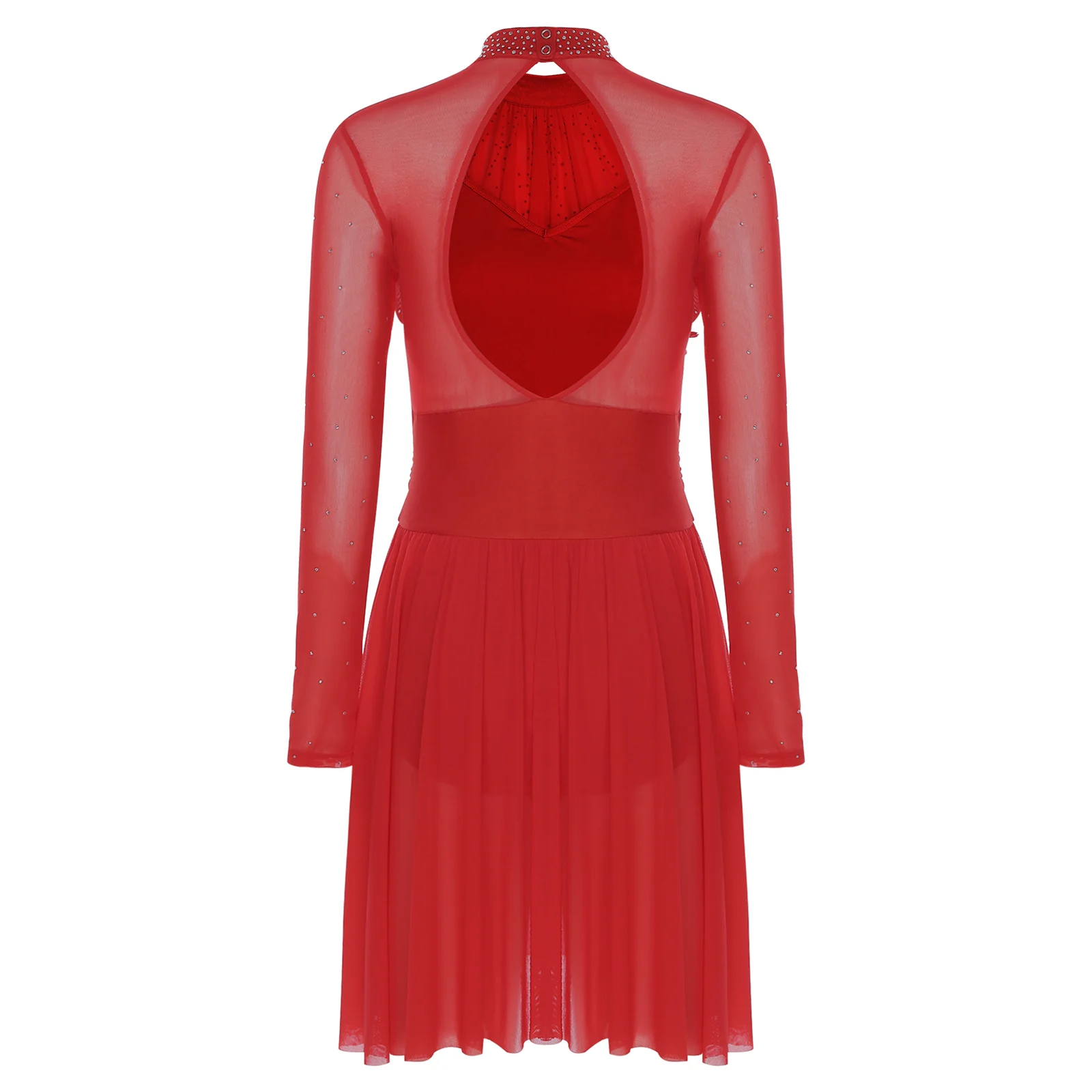 

Женское танцевальное платье для фигурного катания, вышивка, аппликация, стразы, сзади, с длинными рукавами и рюшами, купальник, лирическое танцевальное платье