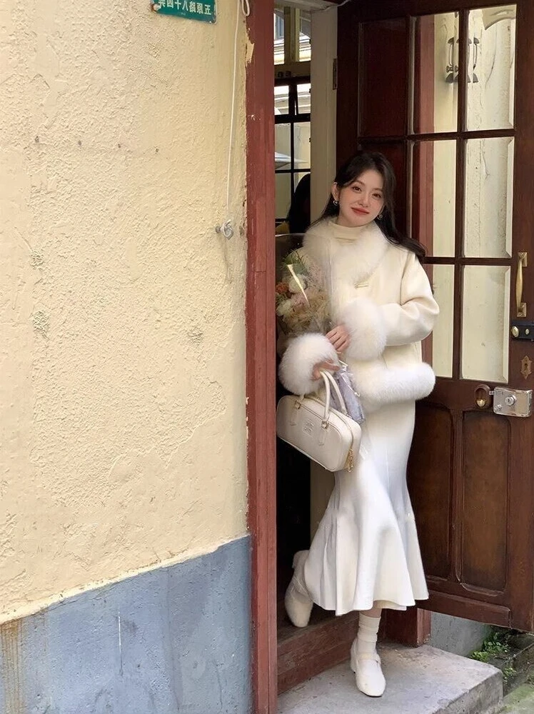 친환경 화이트 다운 재킷 2025년 겨울 신상 슬림핏 직선형 롱 코트