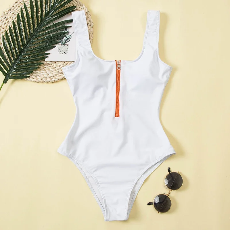 2025 traje de baño estampado con cremallera, traje de baño Sexy de una pieza para mujer, bañadores florales, traje de baño para nadar, ropa de playa femenina
