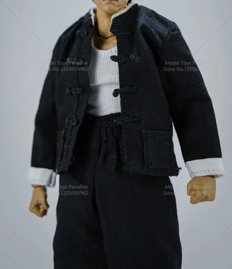 

1/12 Scale Men Soldier Black Chinese Kung Fu Training Clothes White Vest Elastic Pants Fit SHF 6inch Action Figure Body