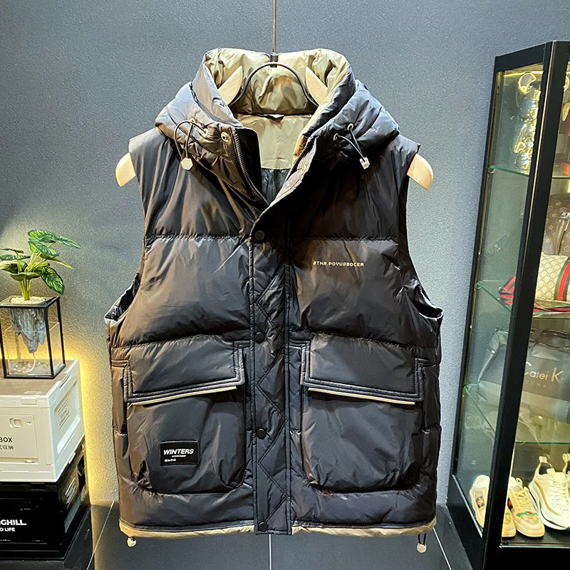 White Duck down Warm Hooded down Jacket Vest Men's and Women's Vest Fashionable High-End Waistcoat Autumn and Winter Coat