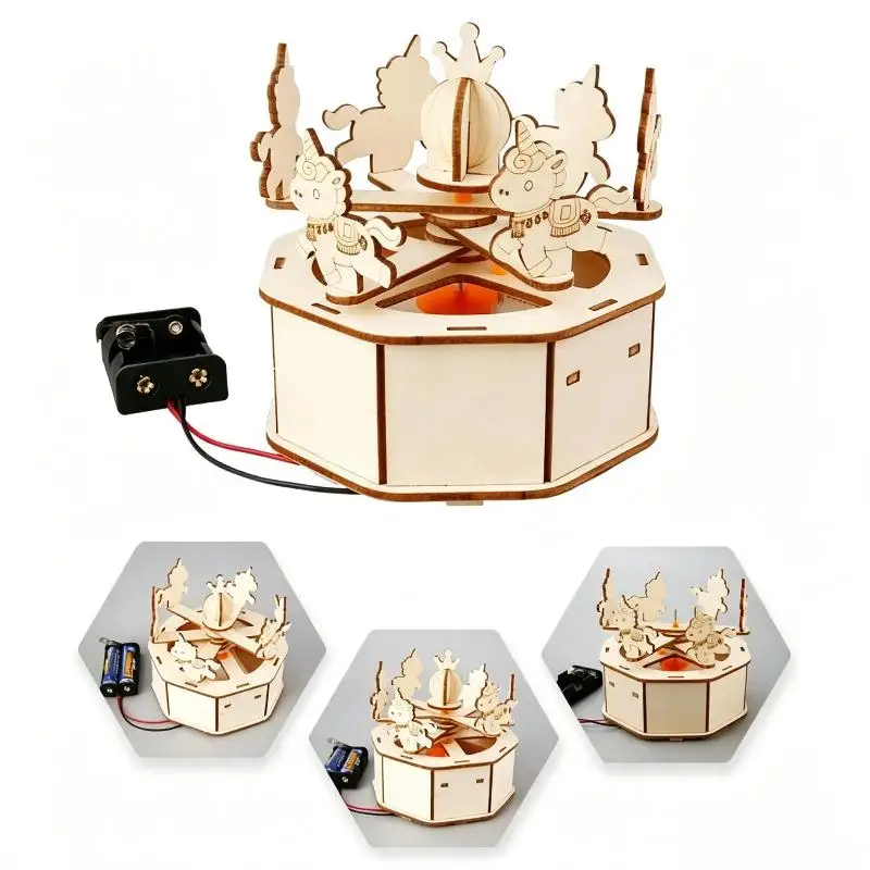 DIY Wooden Carousel STEM Kit BPA Free Safe Material Cute Design Easy Assembly for Kids Kindergarten STEM Class