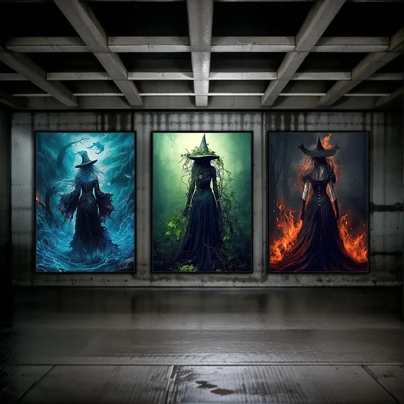 

3pcs/Set Witch Halloween Canvas Wall Art Poster Print, Art Mural, Suitable for Bathroom and Living Room Wall Home Decoration