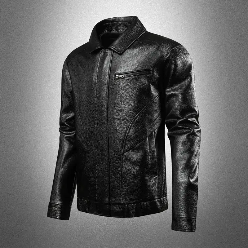 

Faionable Leather Jaet Outerwear for Men S3XL Cross-Border Sle ort Sve Zipper Closure Plain Color Double-Sided Wear