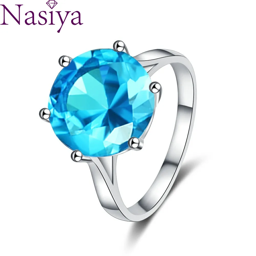 

Women's Jewelry S925 Silver Rings Sapphire Blue Zircon Oval Wedding Ring For Women Girls Party