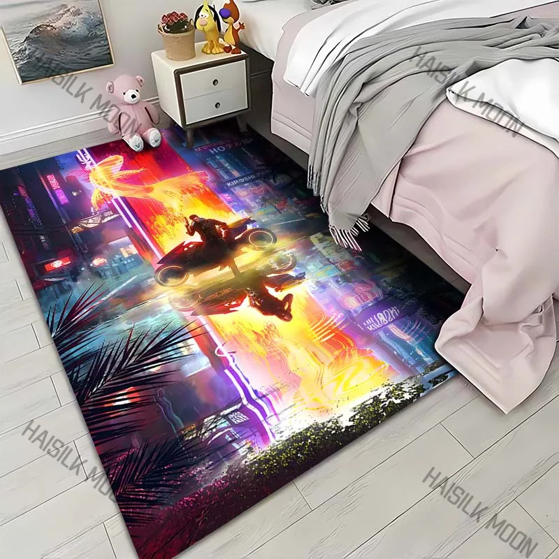 1PC Futuristic city with neon lights Carpet for Living Room Bedroom Sofa Home Decor Rus Non-slip Floor Mat Luxury Gift
