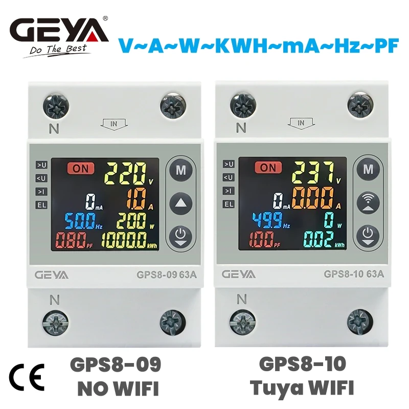 GEYA GPS8-09/10 Smart Tuya WIFI Switch Kwh Metering Circuit Breaker with Voltage Current and Leakage Protection 63A 80A AC220V