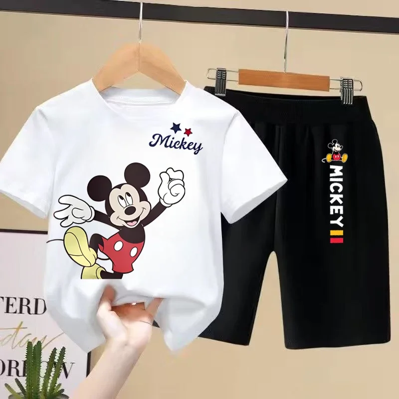 

Disney Children's Sets Summer Mickey Printed Clothes Boys Kids Short Sleeve Tshirt and Shorts Suits Fashion Casual Tops Set
