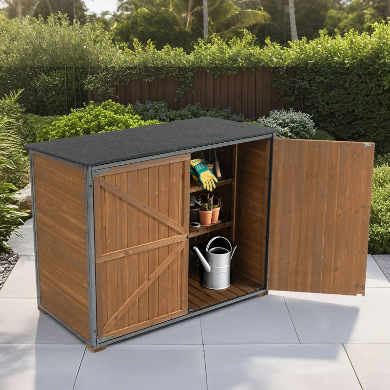 

Outdoor Storage Cabinet 50.4"L 26.8"W X 41"H Tool Shed With Metal Frame Structure For Backyard Garden Patio Lawn Brown