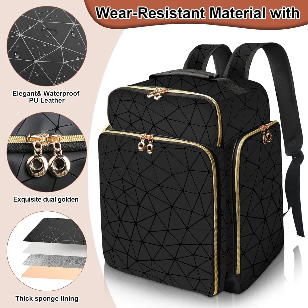 حقيبة ظهر كبيرة جدًا لتنظيم طلاء الأظافر تحمل 126 زجاجة ومصباح، محمولة مع 3 حافظات قابلة للإزالة للسفر #4