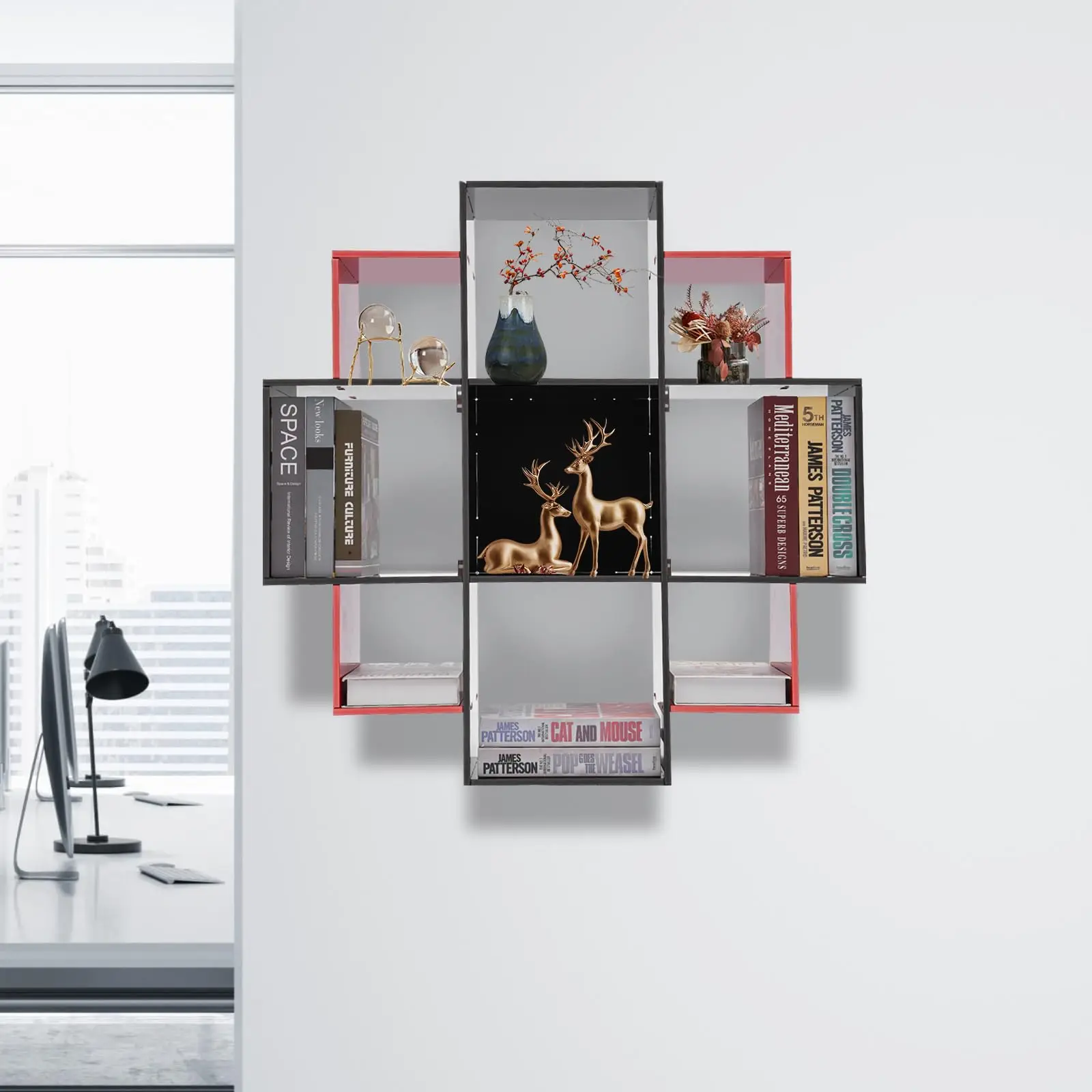 خزانة كتب مثبتة على الحائط، خزانة كتب عائمة حديثة من 3 طبقات مع 9 مقصورات، أرفف مكعبة عائمة، للدراسة، من