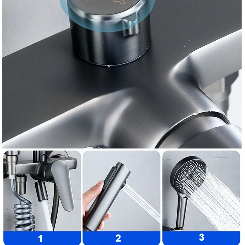 Modern Bathroom Shower Booster Faucet Set 3 Modes Showerhead Set Household Shower Room Copper Hidden Installation Mixing Valve