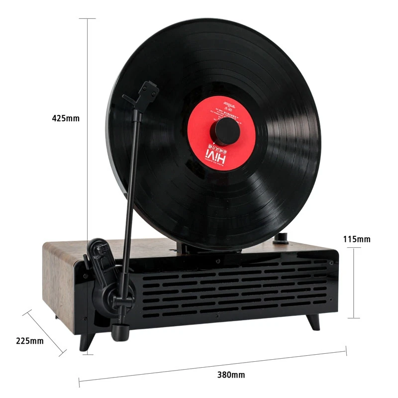 Vintage Retro Wooden Vinyl LP Antique Gramophone 3 Speed 2 Inch Portable BT Speaker Turntable Record Player