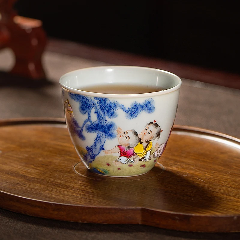 

Tea Kiln Jingdezhen Tea Set Blue and White Bucket Enamel Children's Small Cup Tea Tasting Cup Kung Fu Tea Set Master Cup