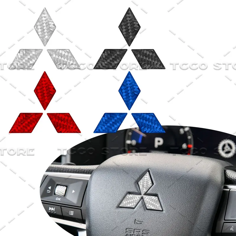 1Pcs Carbon Fiber Car Steering Wheel Center Emblem Sticker For  Mitsubishi Outlander RalliArt ASX Pajero Lancer Interior Decor