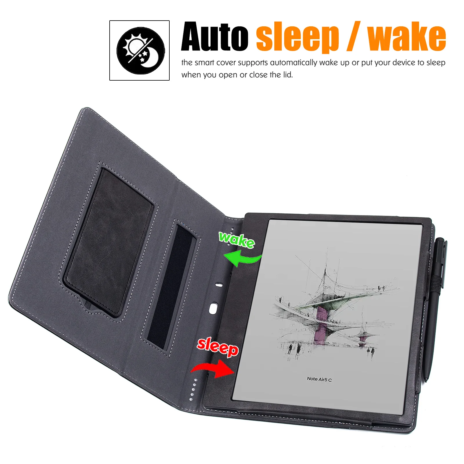Boox Note Air 3/4/5 C Case | with Auto Sleep/Wake | Built-in Foldable Stand & Hand Strap | PU Leather Sleeve Cover - view 3