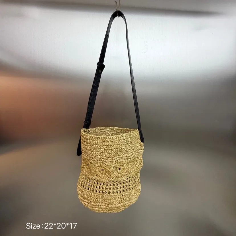 

Luxury Hollow Straw Bag Handmade Crochet Bucket Bags for Women Bohemian Knitting Beach Bag Travel Shoulder Crossbody Bags Tote
