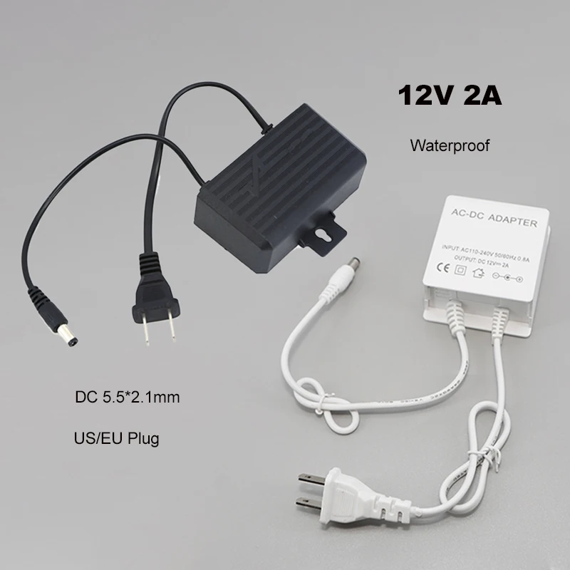 mini DC 12V 2A Power supply 2000ma outdoor Waterproof US EU 24w Adapter For led strip CCTV Cameras AHD NVR AC 240V 5.5*2.1mm M20